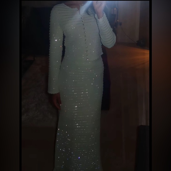 Sandro Rhinestone Green Cardigan & Skirt Set - Picture 2 of 6